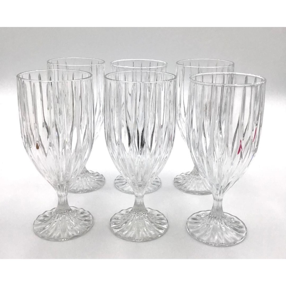 Vintage Mikasa Park Lane Set of 6 Clear Glass Water Goblets Stemmed 7" Quiet Lux